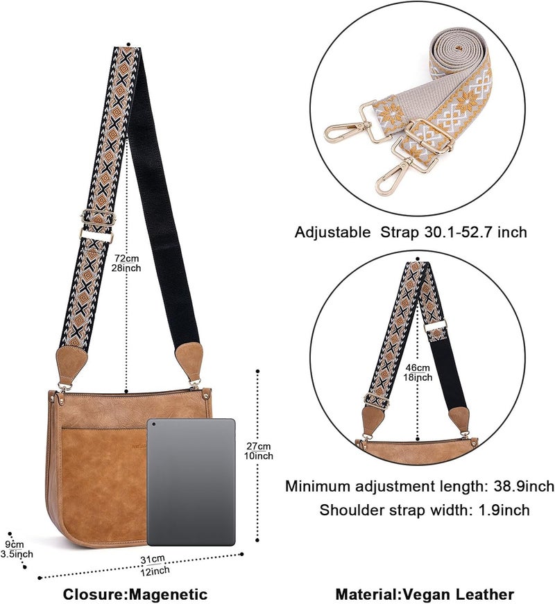HKCLUF Crossbody Bags for Women Trendy Vegan Leather Hobo Handbags With 2PCS Adjustable Guitar Strap Shoulder Bucket Bags - Image 4